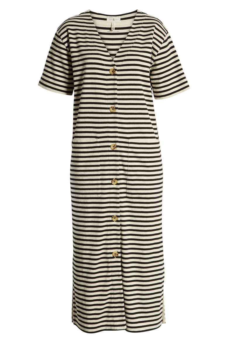 Joy Stripe Button-Up Cotton Midi Dress, Alternate, color, BLACK STRIPE