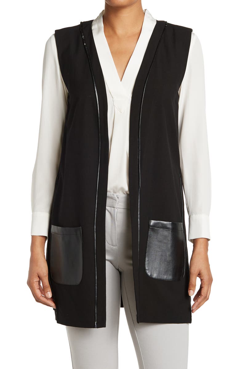 Amanda & Chelsea AMANDA AND CHELSEA Faux Leather Trim Patch Pocket Long Vest, Main, color, 