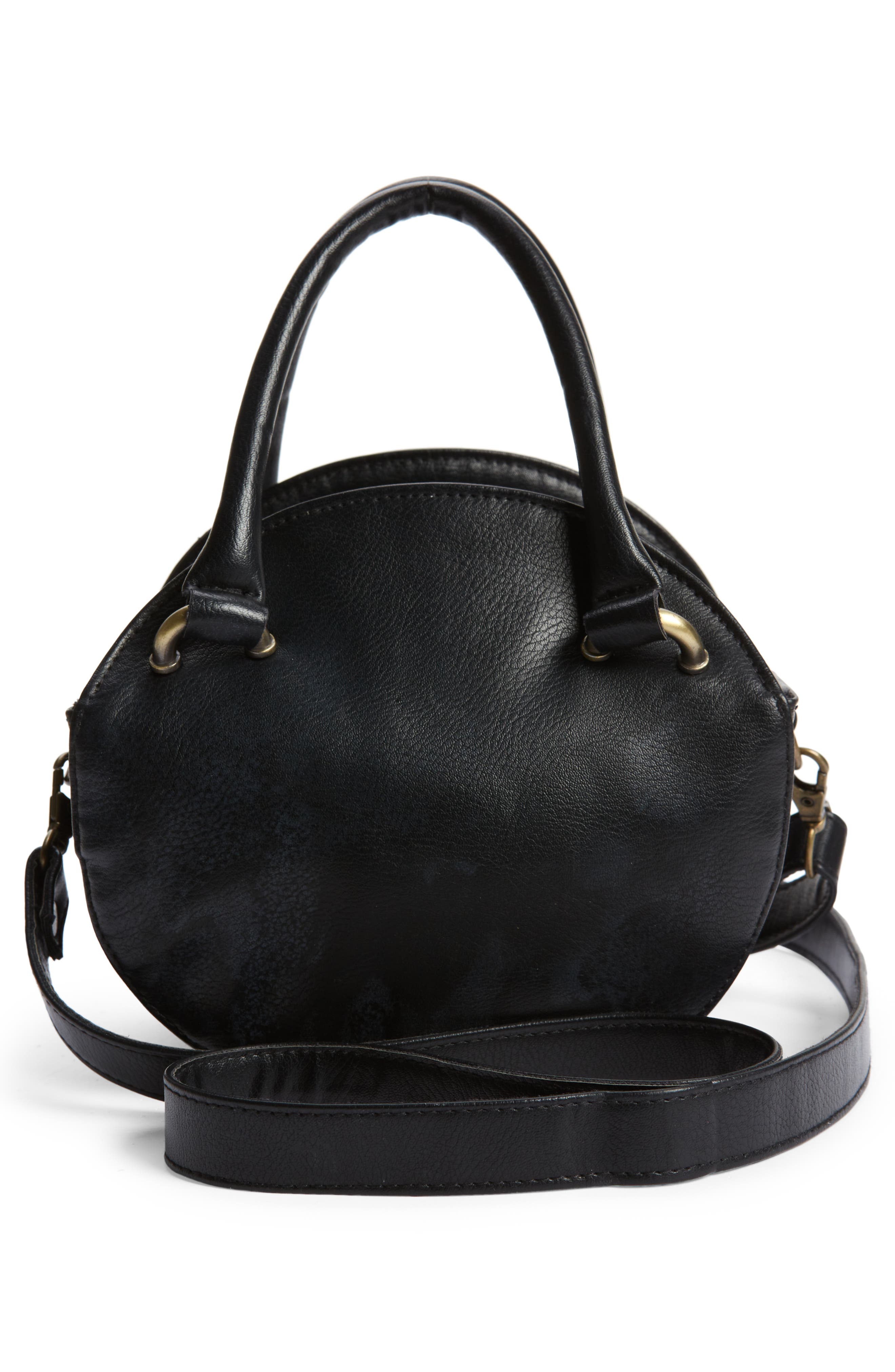 Faux Leather Round Crossbody Bag, Alternate, color, BLACK