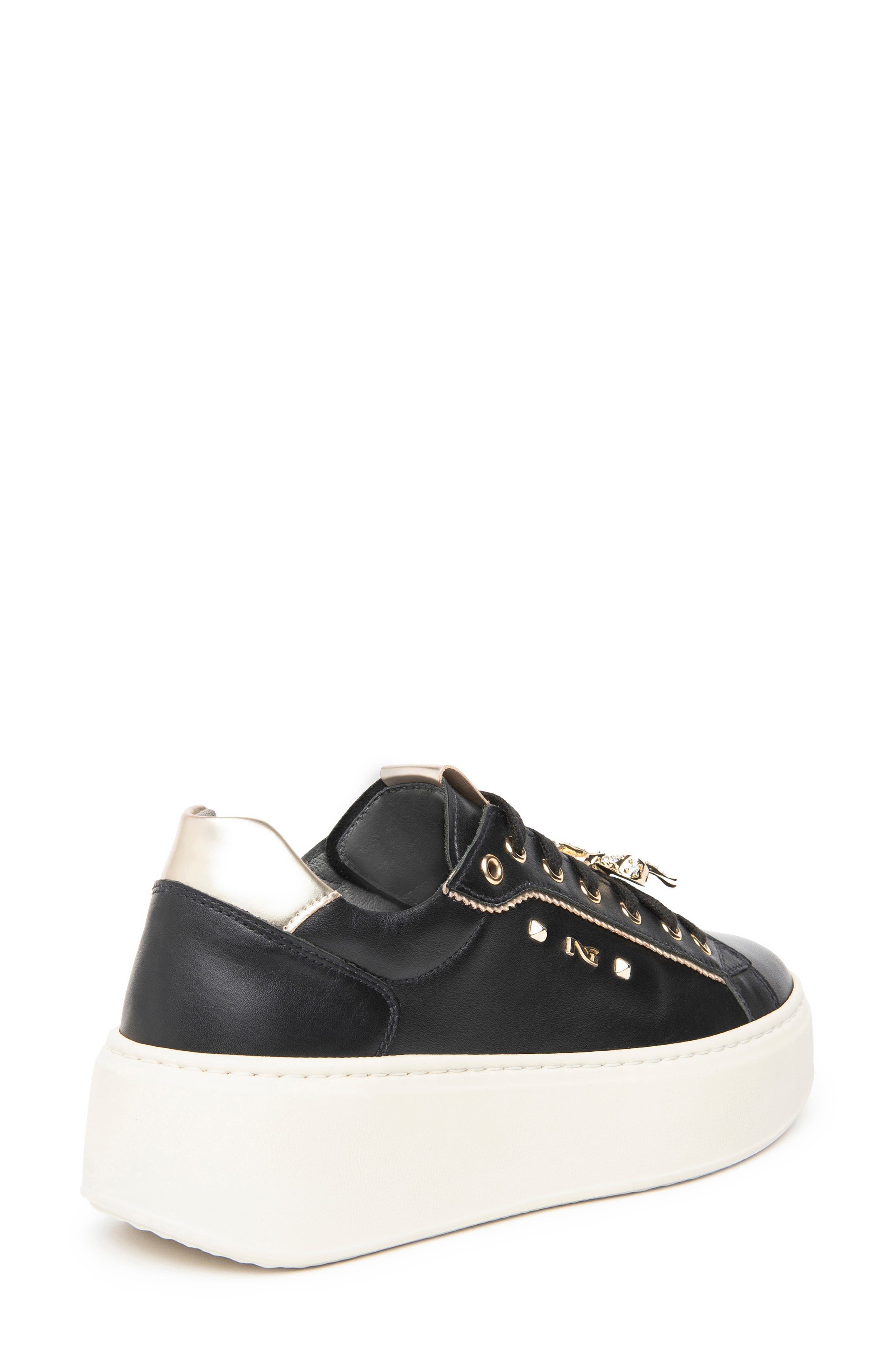 Gems Leather Platform Sneaker, Alternate, color, BLACK