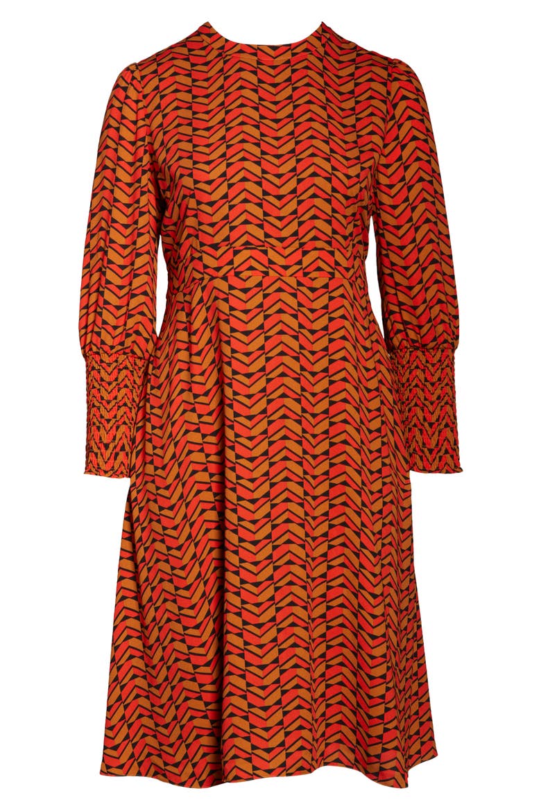 Tie Back Long Sleeve Dress, Alternate, color, RUST MULTI GEO PRINT
