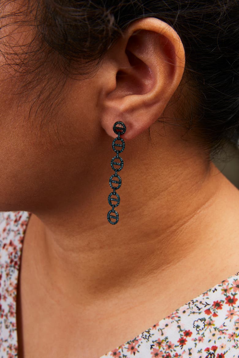 Sterling Silver 1.0 Cttw Blue Diamond Linked Circle Drop Earrings, Alternate, color, Silver