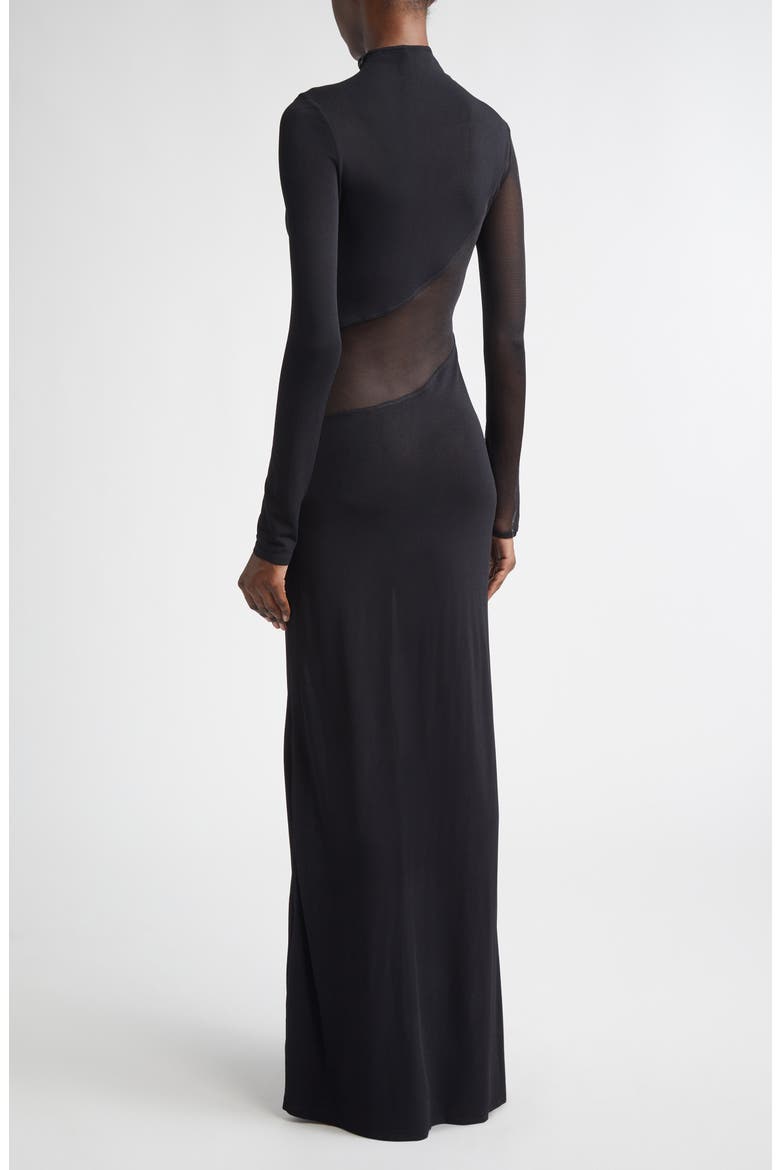 Mesh Inset Long Sleeve Jersey Dress, Alternate, color, NOIR ALAIA