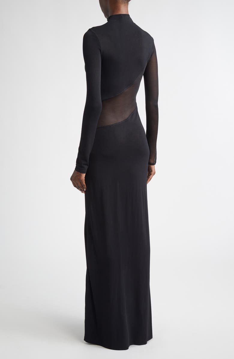Alaïa Mesh Inset Long Sleeve Jersey Dress, Alternate, color, Noir Alaia