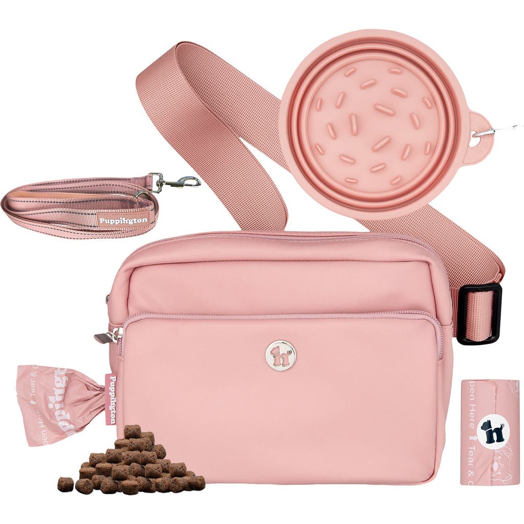 Puppington 3-in-1 Dog Walking Bag with Waste Bags plus Travel Bowl and Reflective Leash in Blush Pink  product