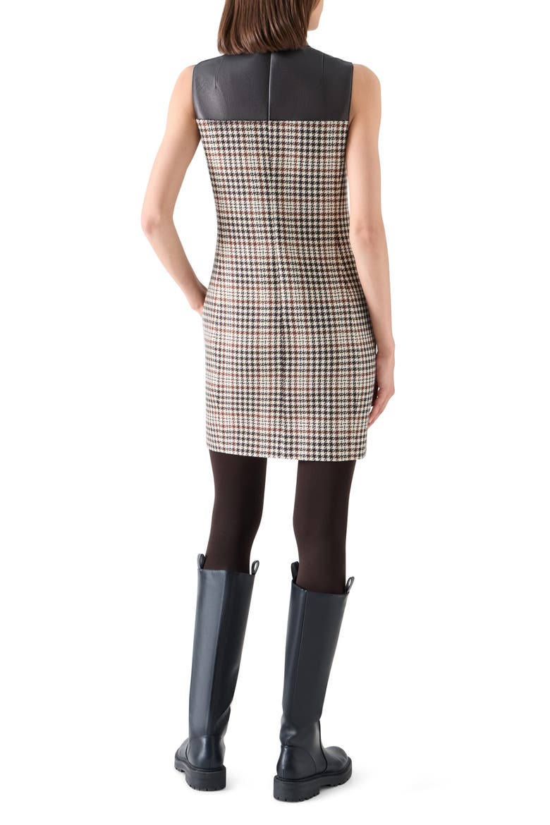Check Tweed Wool Blend Shift Dress with Faux Leather Trim, Alternate, color, WINTER WHITE-ESPRESSO