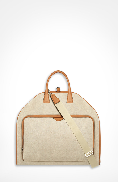 Aviteur Canvas Garment Bag With Leather Trim In Brown