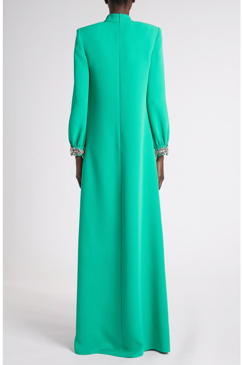 Embellished Long Sleeve Silk Gown, Alternate, color, GREEN