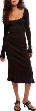 Free People Allister Long Sleeve Rib Midi Sweater Dress