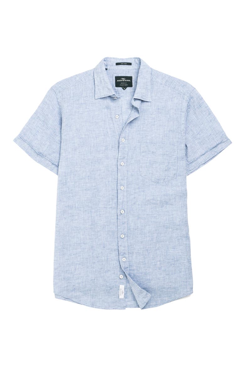 Palm Beach Sports Fit Short Sleeve Linen Button-Up Shirt, Alternate, color, DENIM