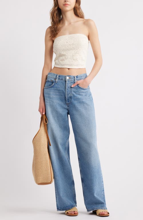 Open Edit Strapless Lace Overlay Crop Top In Ivory