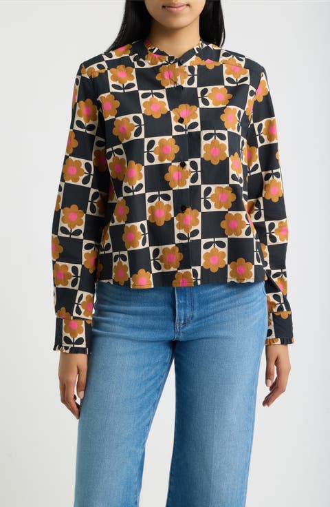 Floral Cropped Shirt with Ruffle Detail