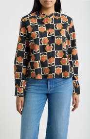 APNY Floral Cropped Shirt with Ruffle Detail