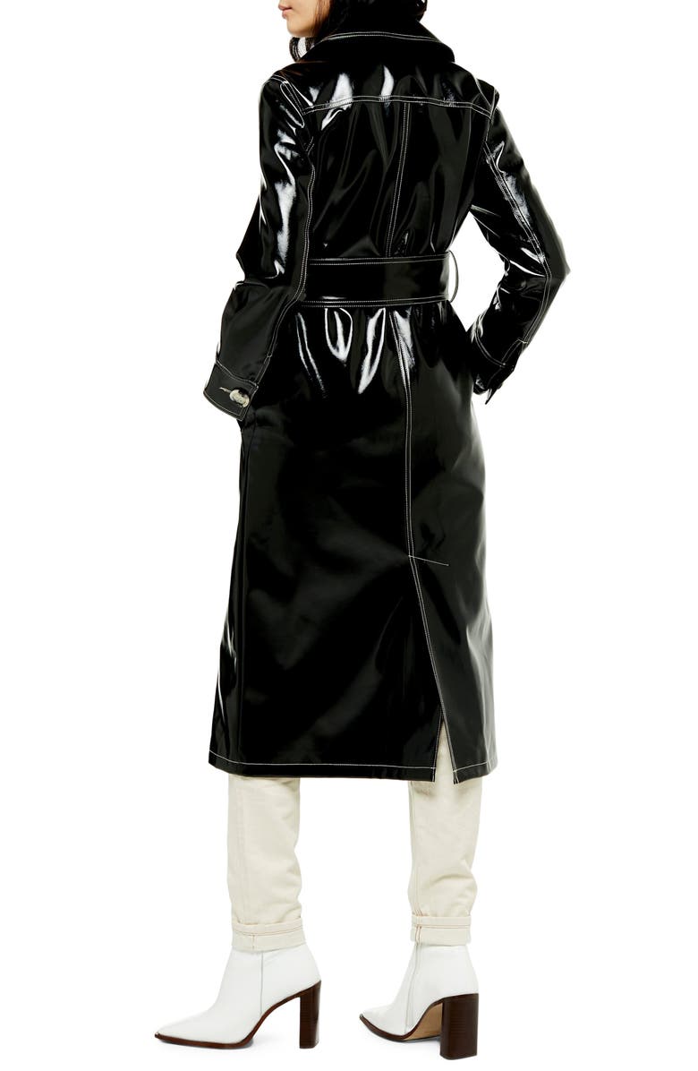Topshop Vinyl Trench Coat, Alternate, color,