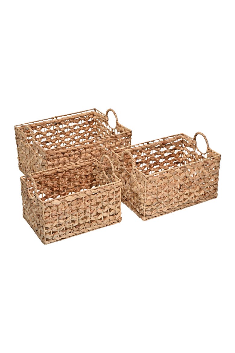 Quinn Bohemian Cottage Woven Hyacinth Rectangular Storage Baskets with Handles,, Alternate, color, Natural