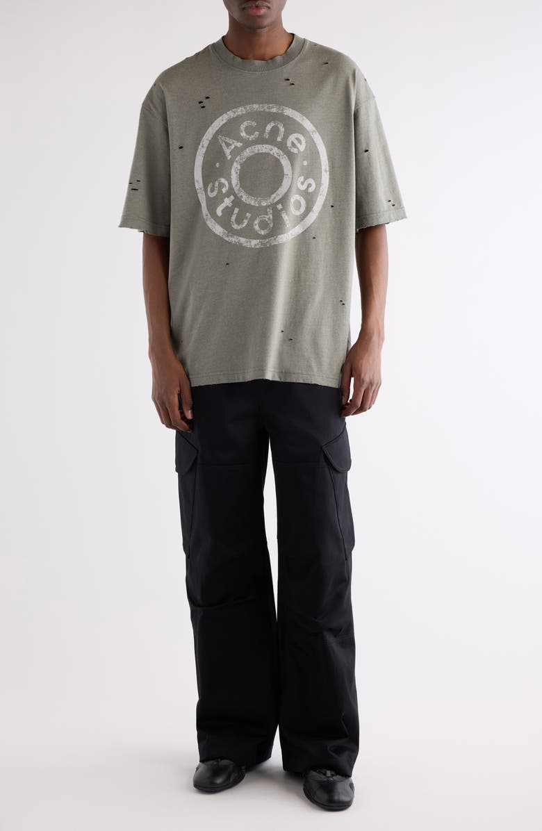 Acne Studios Patsono Heavyweight Organic Cotton Sateen Wide Leg Cargo Pants, Alternate, color, Black