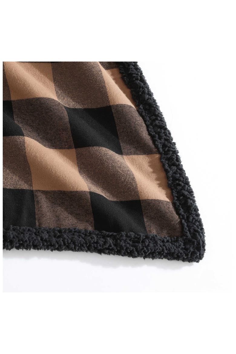 Cabin Plaid Faux Shearling Throw Blanket, Alternate, color, DARK BEIGE