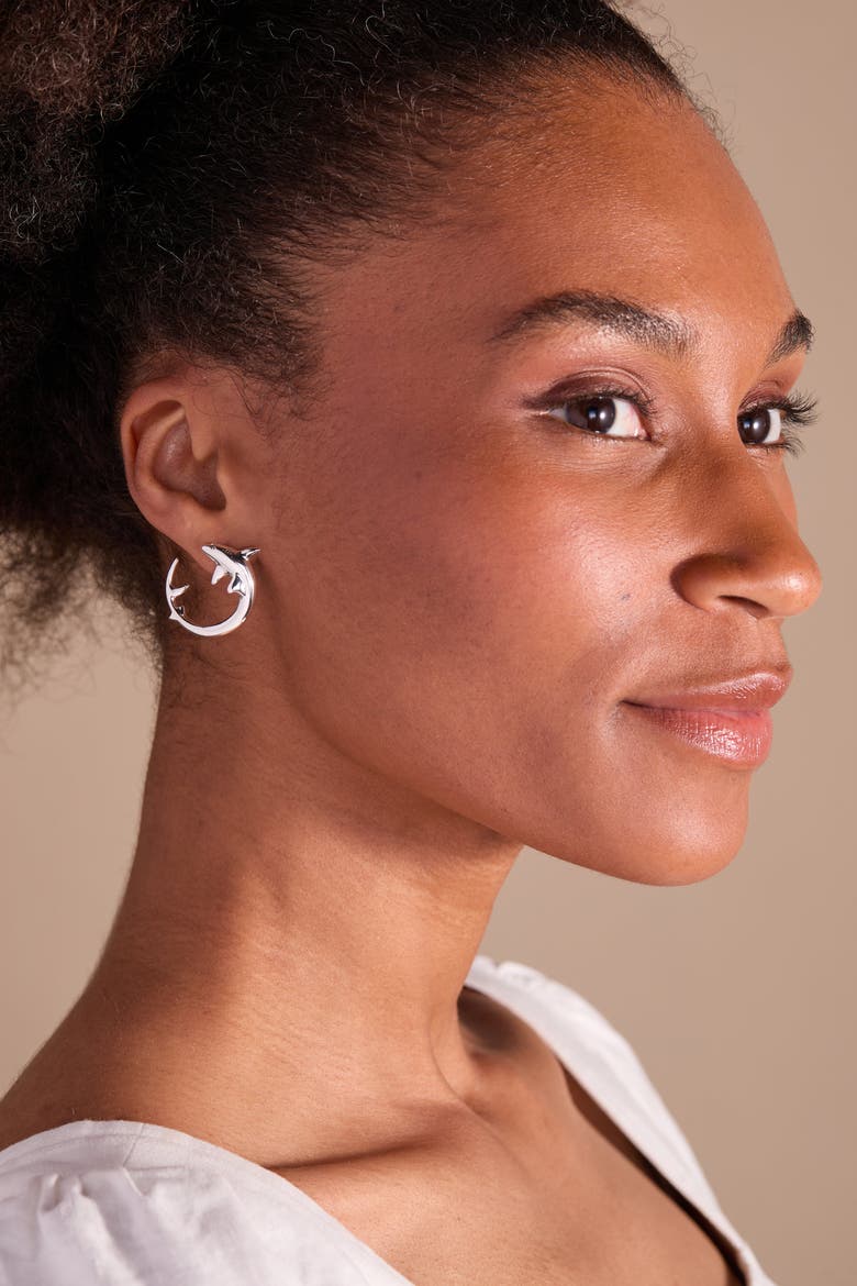 Shark Hoop Earring, Alternate, color, Silver