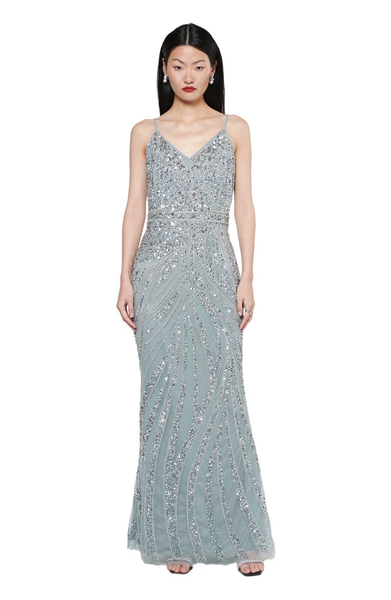 BEAUUT Occasion Embellished Sequin Beaded Strap Evening Dress, Main, color, Misty Grey