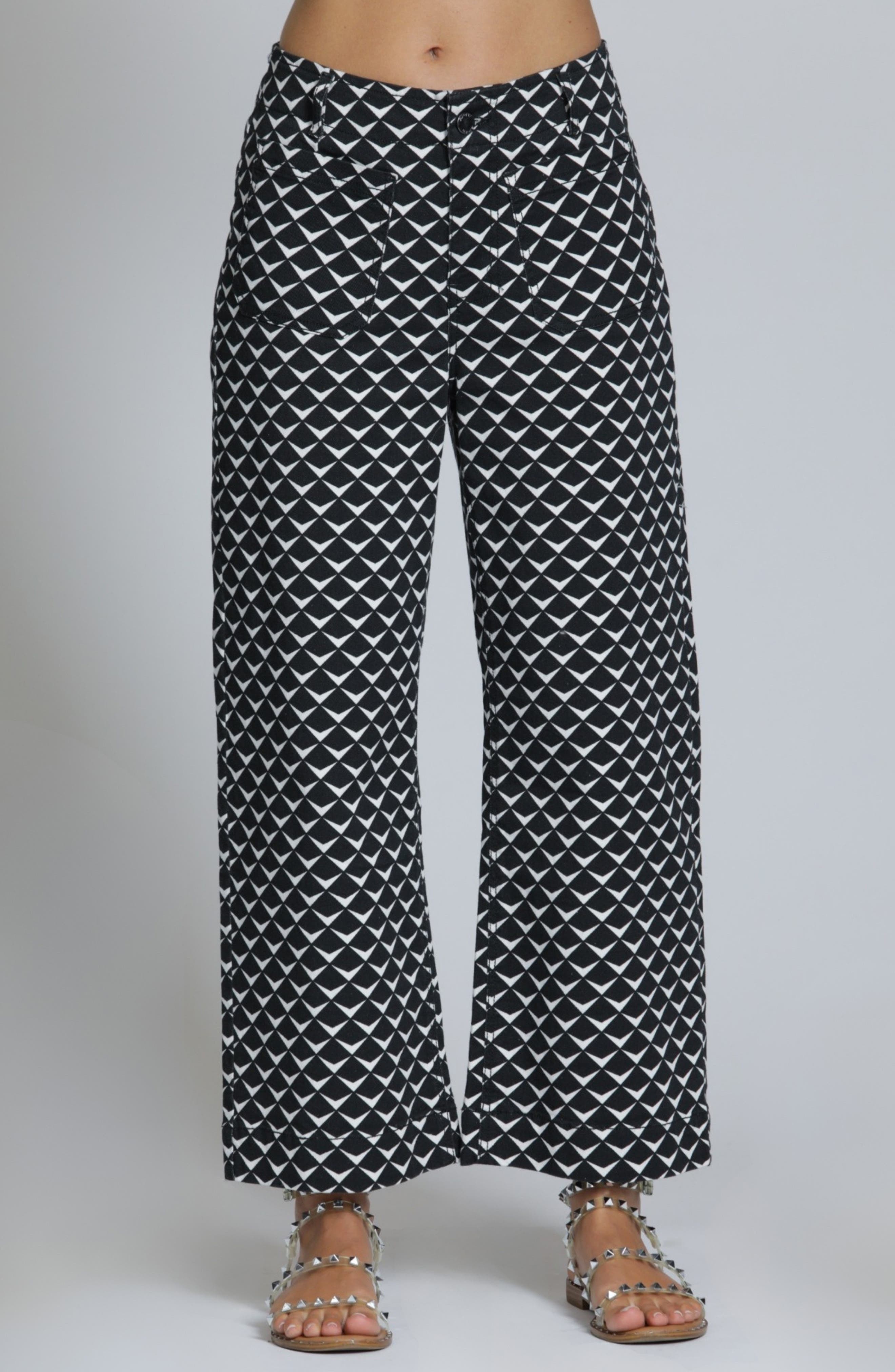 Print Wide Leg Ankle Jeans