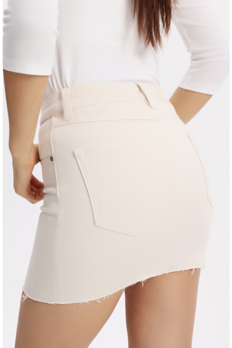 Elowen High Waist Raw Hem Denim Skirt, Alternate, color, OFF WHITE