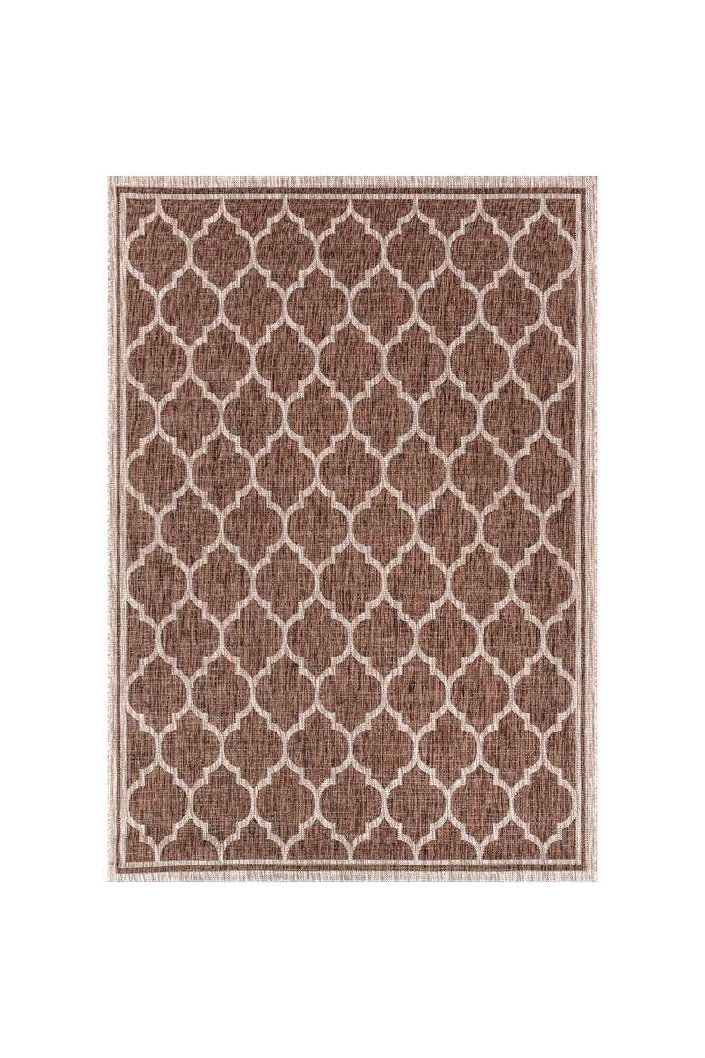 Trebol Moroccan Trellis Textured Weave Indoor/Outdoor Area Rug, Alternate, color, Espresso/Taupe
