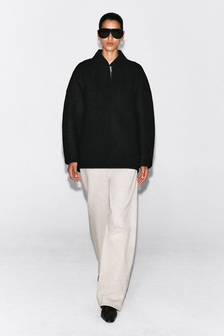 Sculpted Wool-Blend Zip-Up Jacket, Alternate, color, BLACK