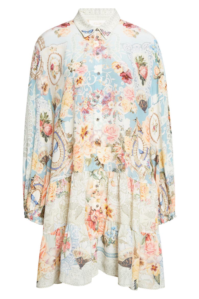 Floral Print Long Sleeve Silk Shirtdress, Alternate, color, A TASTE FOR LACE