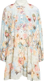 Camilla Floral Print Long Sleeve Silk Shirtdress