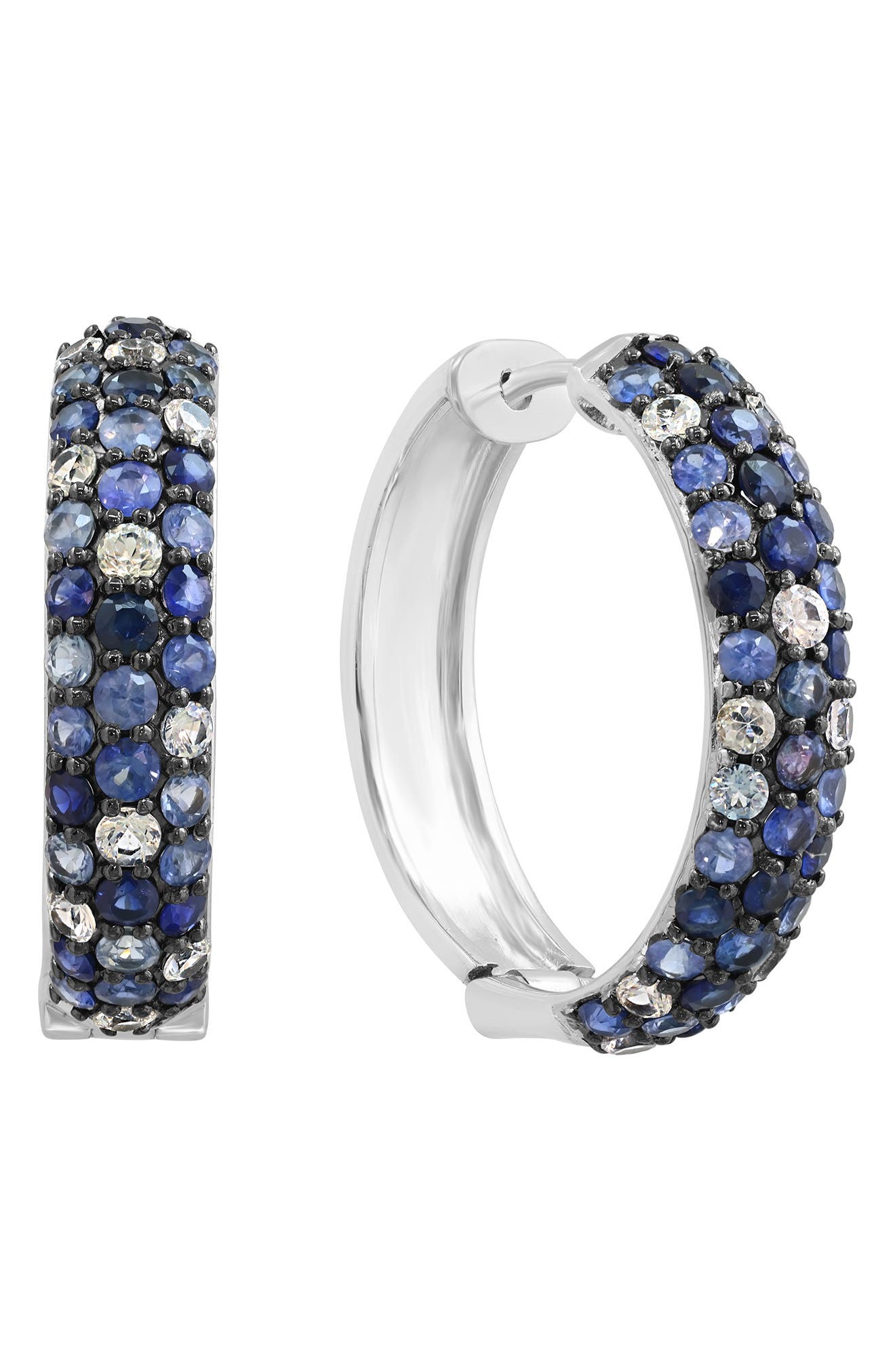 EFFY Sterling Silver Pavé Blue & White Sapphire Huggie Hoop Earrings