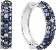 EFFY Sterling Silver Pavé Blue & White Sapphire Huggie Hoop Earrings