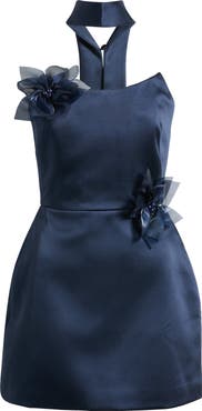 NADINE MERABI Sloane Floral Appliqué Detail Cocktail Minidress