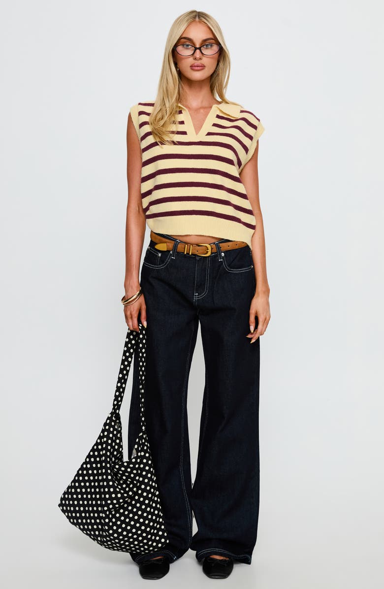 Princess Polly Yuliya Stripe Sweater Vest, Alternate, color, Lemon / Burgundy Stripe