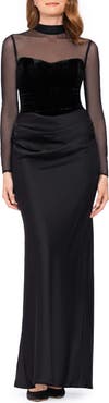 Betsy & Adam Long Sleeve Mixed Media Dress
