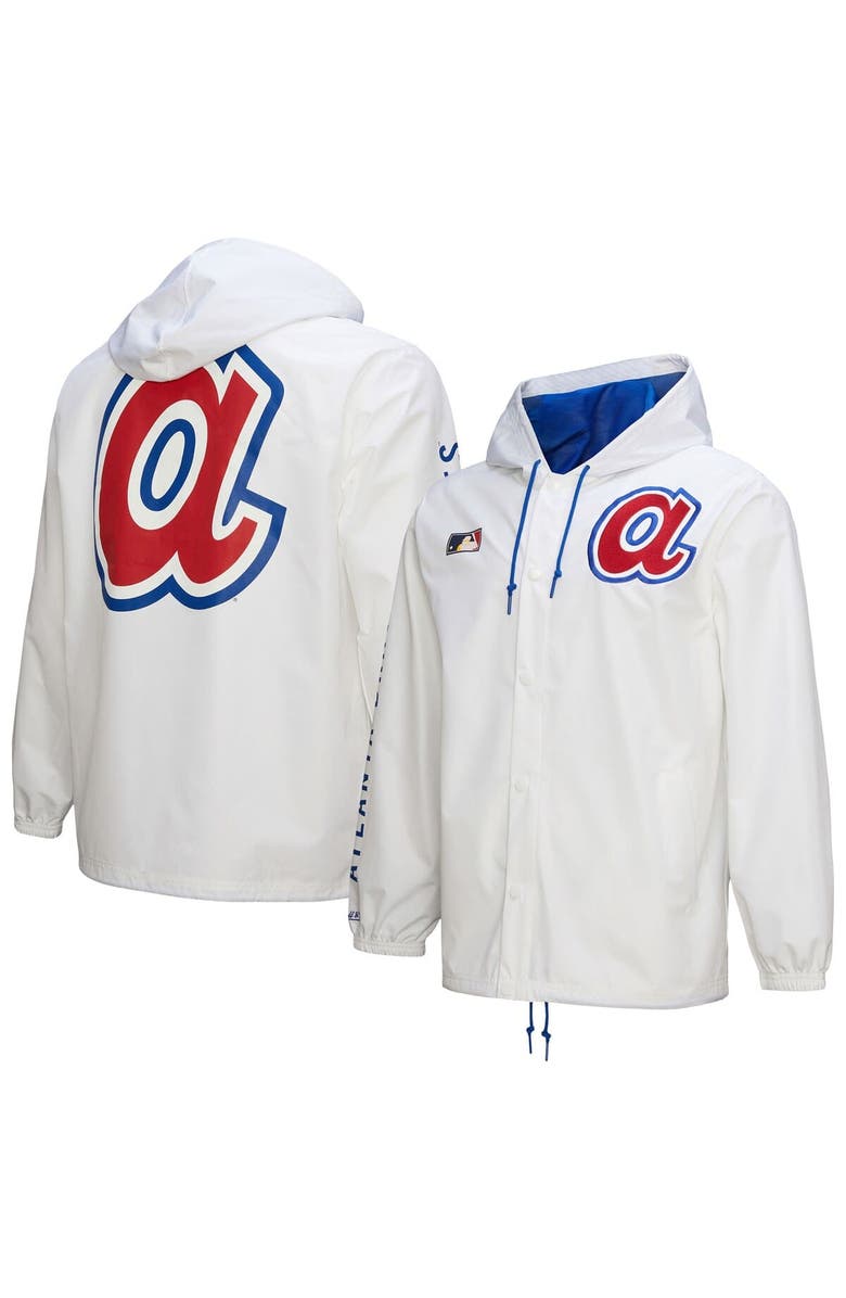 Mitchell & Ness Men's Mitchell & Ness White Atlanta Braves Vintage Full-Snap Hooded Coaches Jacket, Main, color, 