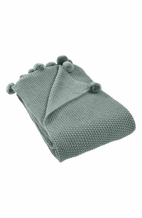 Modern Threads Pompom Trim Knit Throw