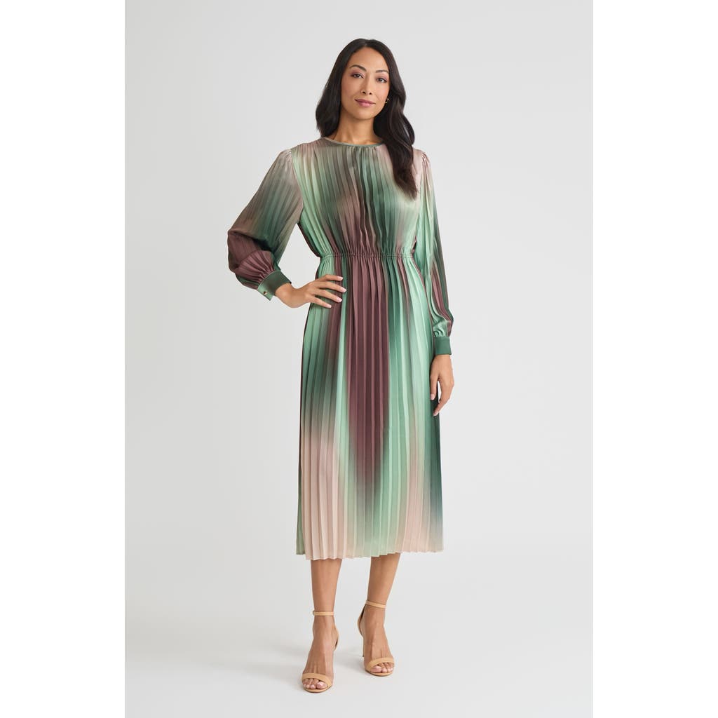 Misook Pleated Ombre Crepe De Chine Maxi Dress In Multi