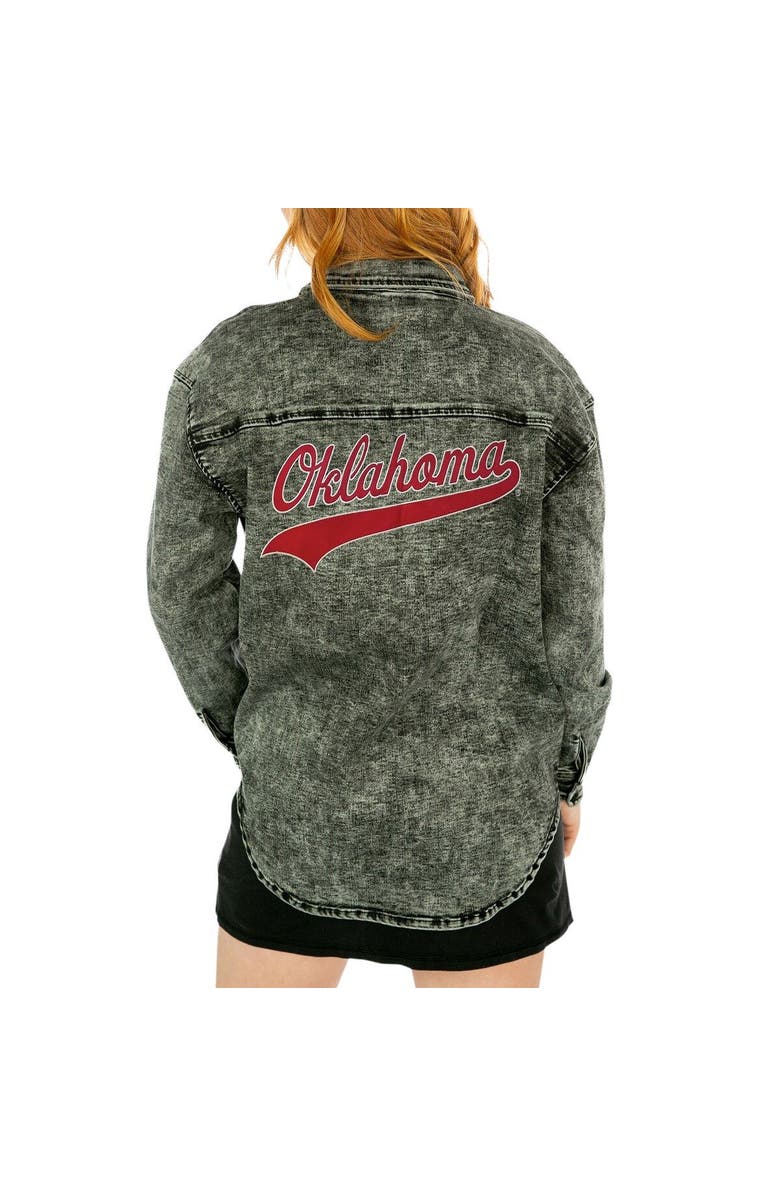 GAMEDAY COUTURE Women's Gameday Couture Charcoal Oklahoma Sooners Multi-Hit Tri-Blend Oversized Button-Up Denim Jacket, Alternate, color, Charcoal