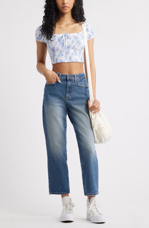 Bp. Smocked Crop Top In White- Blue Summer Toile
