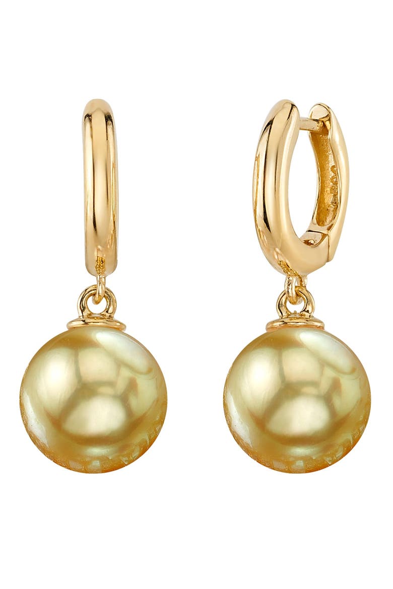Golden South Sea Pearl Huggie Mary Earrings, Main, color, Yellow Gold