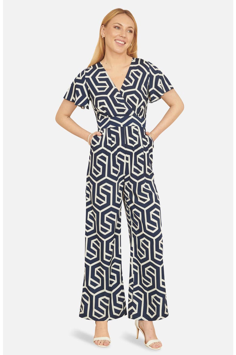 Sculpting Wrap Wide Leg Maxi Jumpsuit, Main, color, Navy