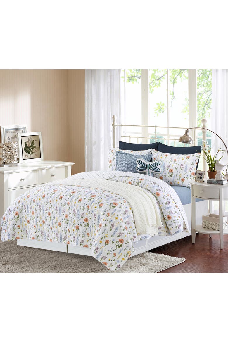 Greta Flower Full/Queen 3-Piece Quilt Bedding Set, Main, color, White