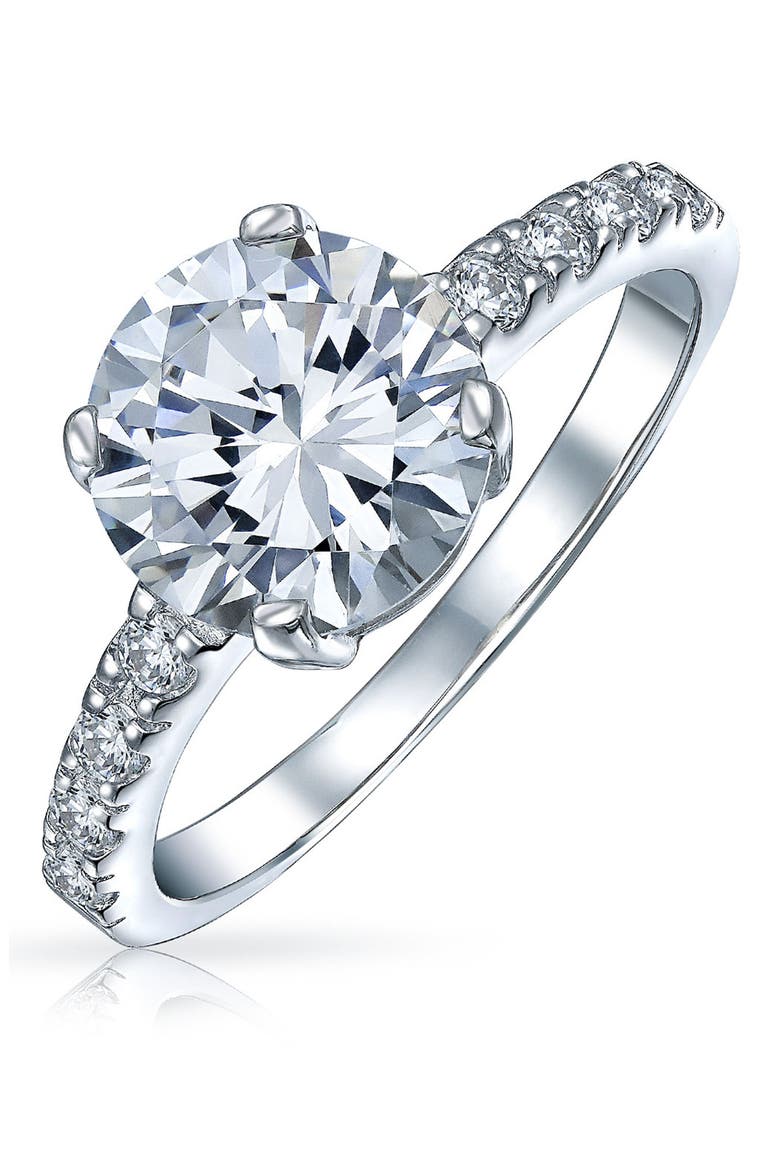 Round Brilliant Solitaire Cubic Zirconia Ring, Main, color, SILVER