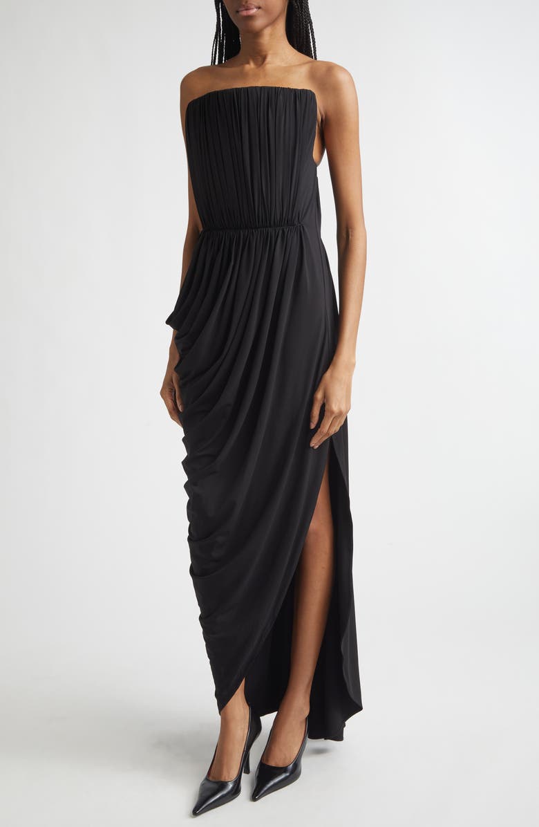 Stella McCartney Strapless Draped Crepe Jersey Gown, Alternate, color, Black