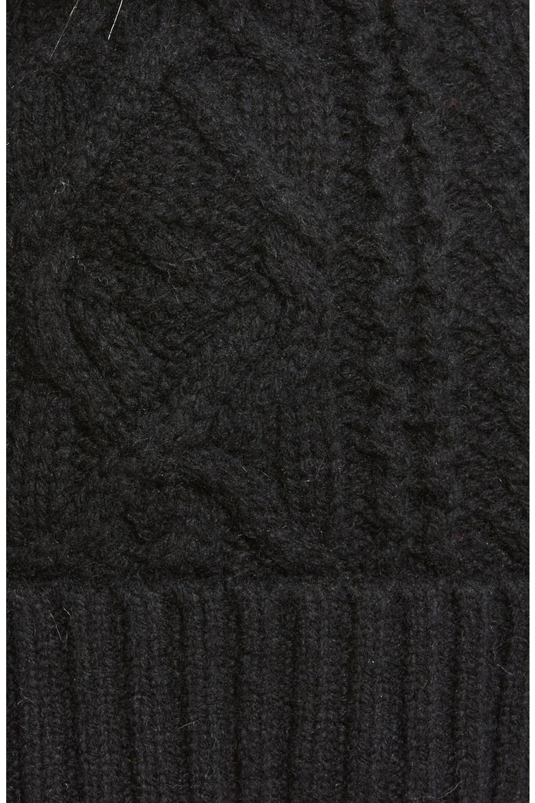Cable Knit Faux Fur Pompom Beanie, Alternate, color, BLACK