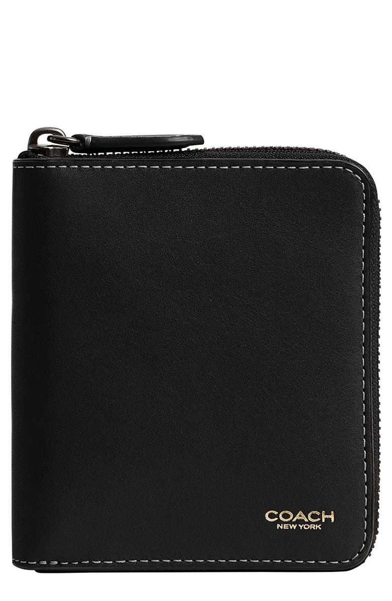 COACH Zip Around Leather Wallet, Main, color, Black