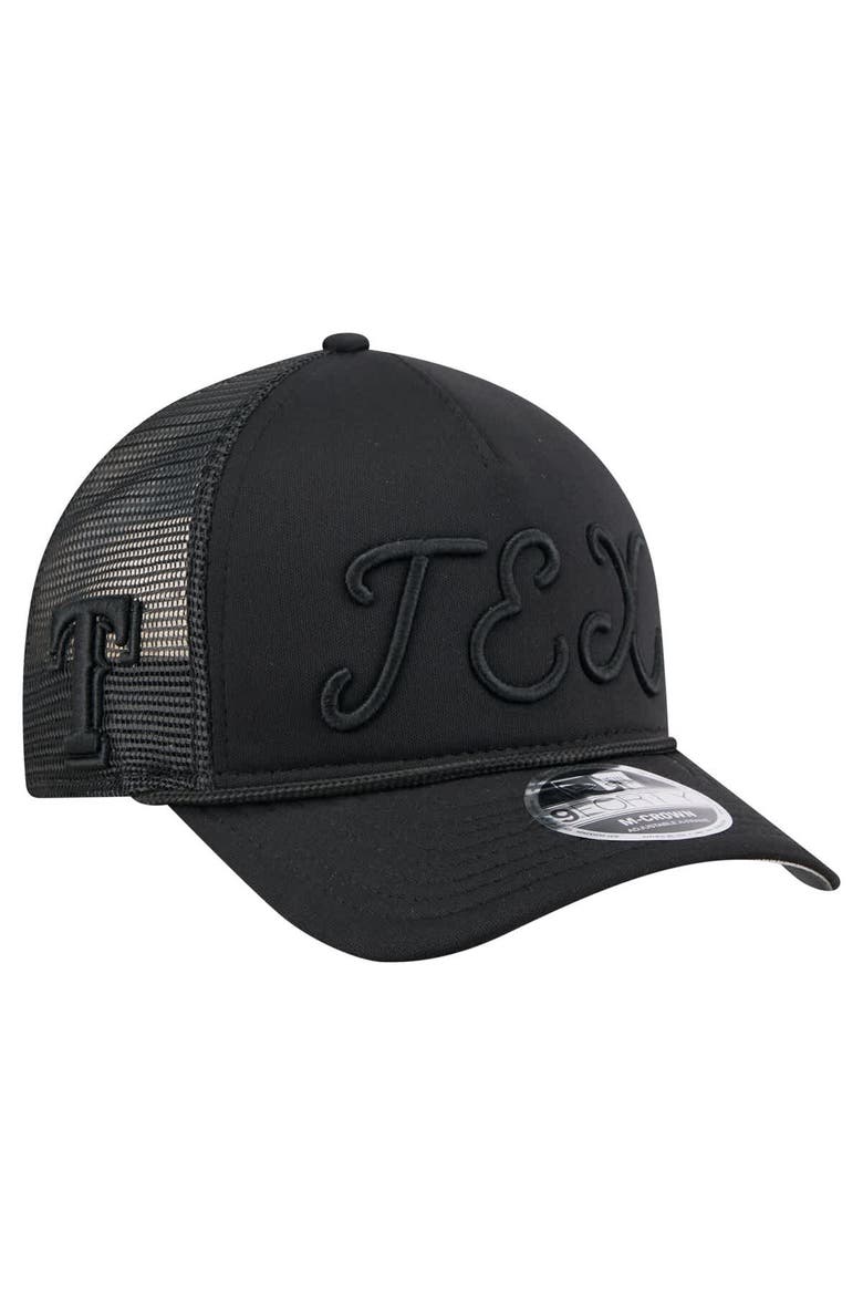 Men's New Era Black Texas Rangers City Initial 9FORTY A-Frame M-Crown Adjustable Trucker Hat, Alternate, color, Black
