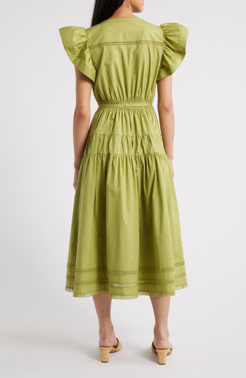 Moon River Ruffle Sleeve Tiered Maxi Dress In Kiwi