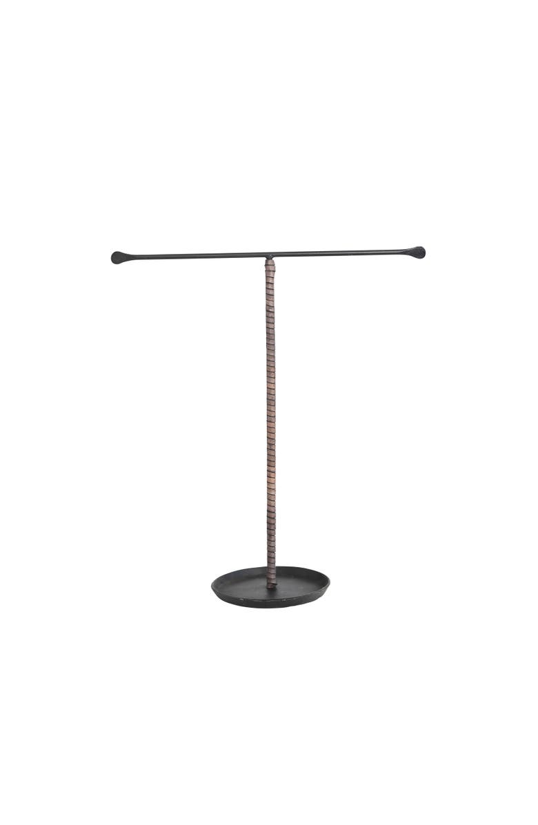 Storied Home Modern Metal and Leather Jewelry Stand, Main, color, Black