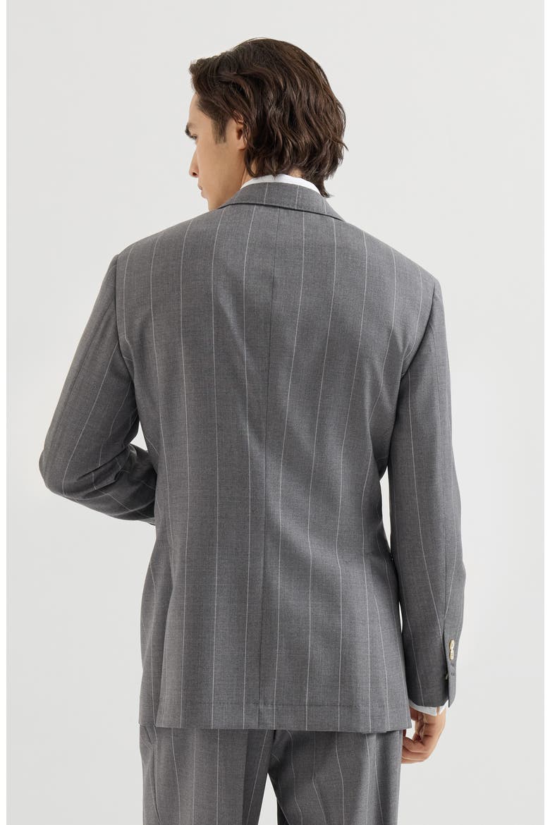 Virgin wool chalk stripe one-and-a-half breasted Tailor blazer, Alternate, color, Medium Grey